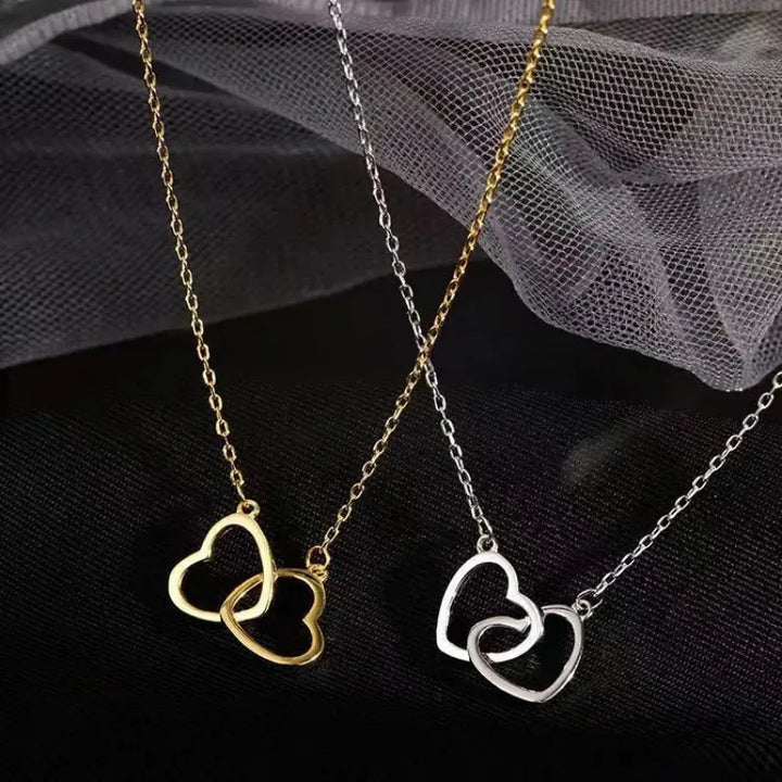 Simple Necklace Double Heart Pendant Gold