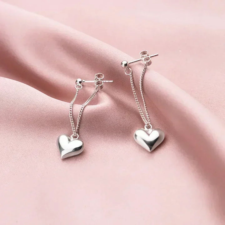 Earring Silver Heart Chain