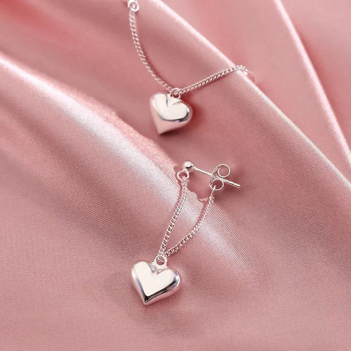 Earring Silver Heart Chain