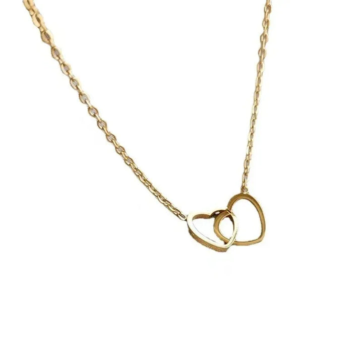 Simple Necklace Double Heart Pendant Gold