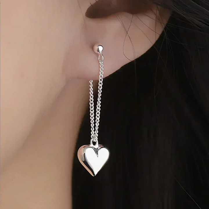 Earring Silver Heart Chain