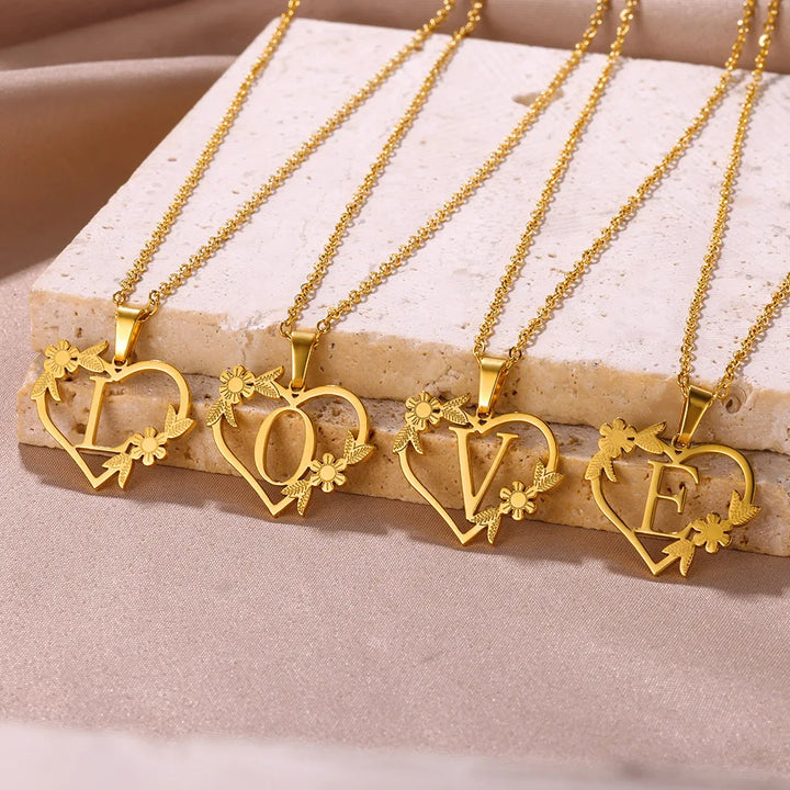 Gold Necklace Flower Initials Alphabet