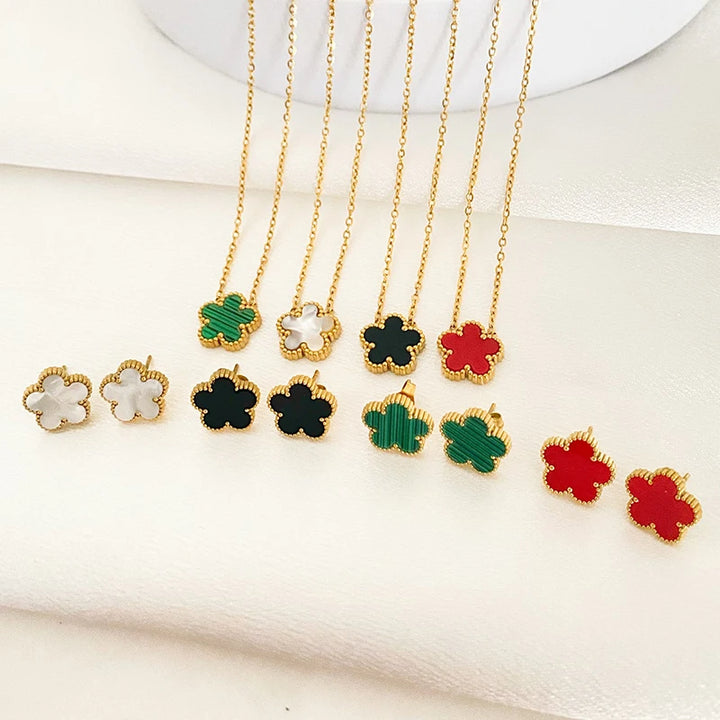 Luxury Leaf Flower Necklace Earrings Bracelet